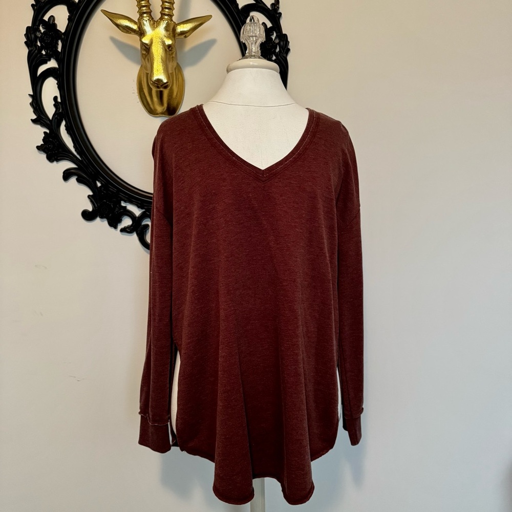 Z Supply Burgundy V-Neck Long Sleeve Shirt